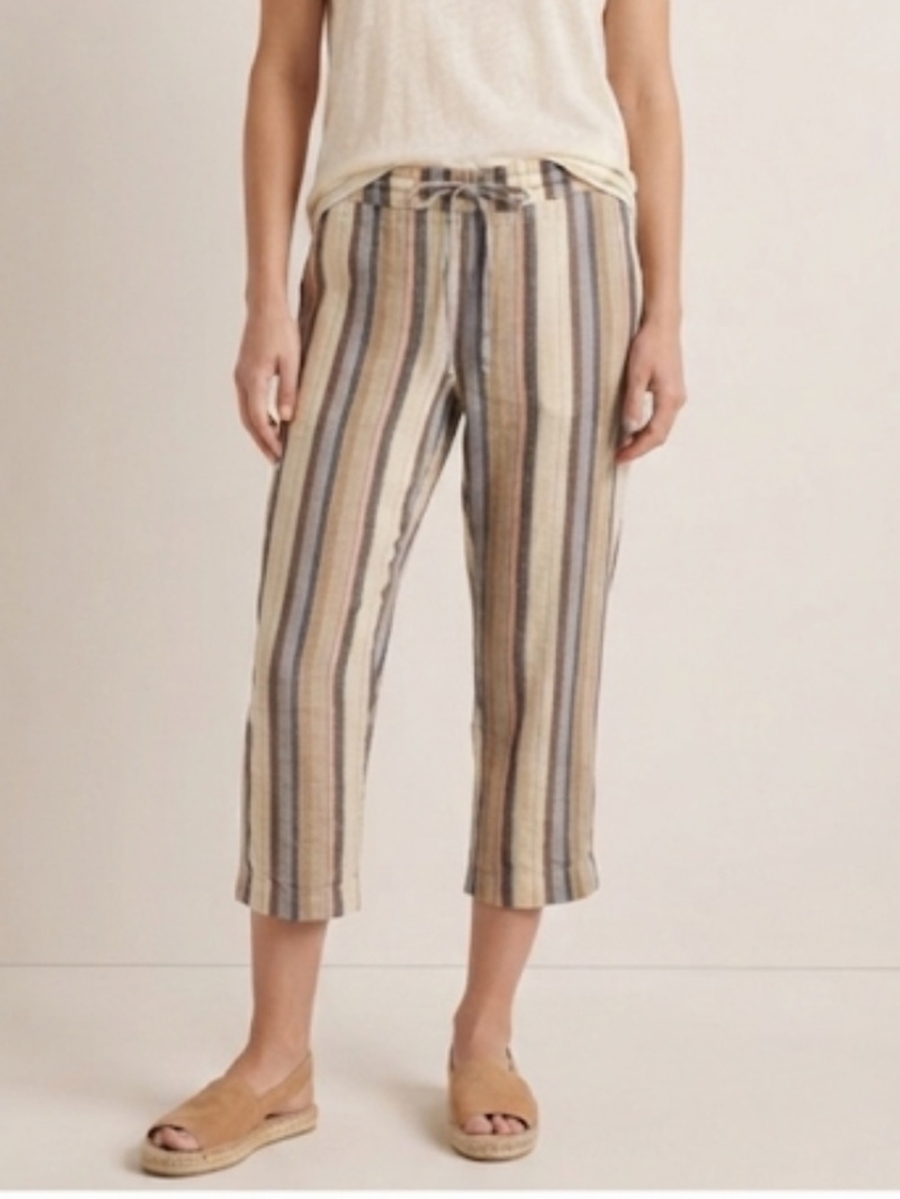 PER SE Linen Blend Striped Capri Pants Large